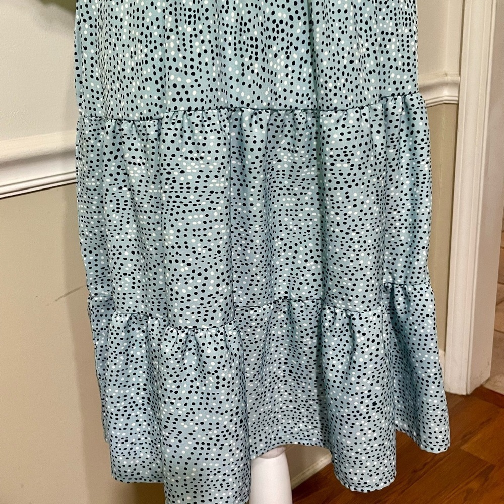 Hailey & Co Blue and White Dots, Pleated Ruched Midi Dress, Sz L - Picture 5 of 9